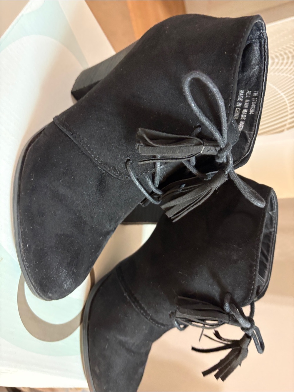 Cato Black Suede Tassel Ankle Booties